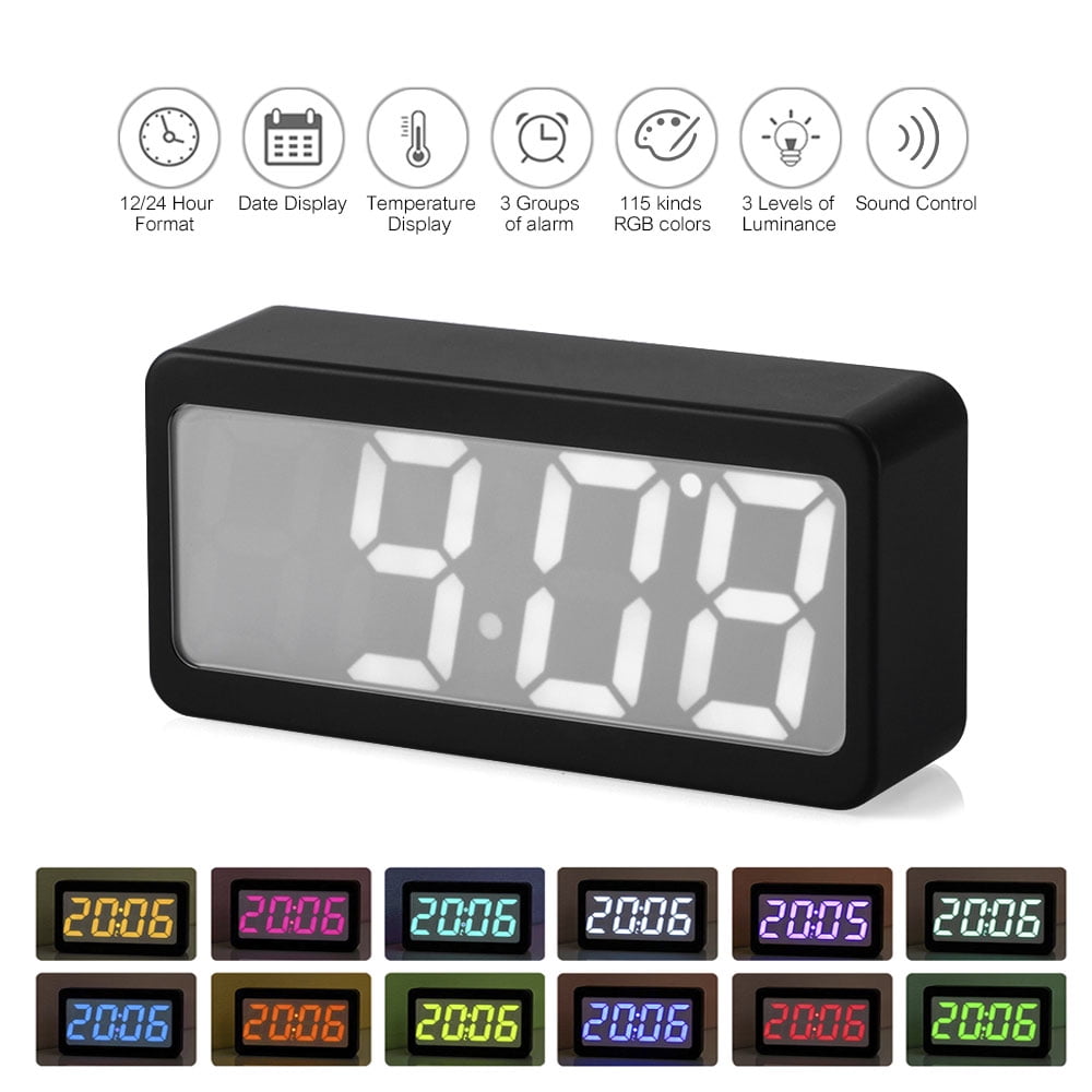 Usb Battery Powered Digital Rgb Led Alarm Clock Time Temperature