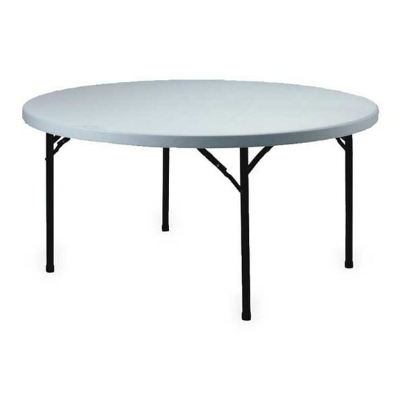 Round Folding Table, 60" dia. W, 30" H, Blow Molded Polypropylene Top, White