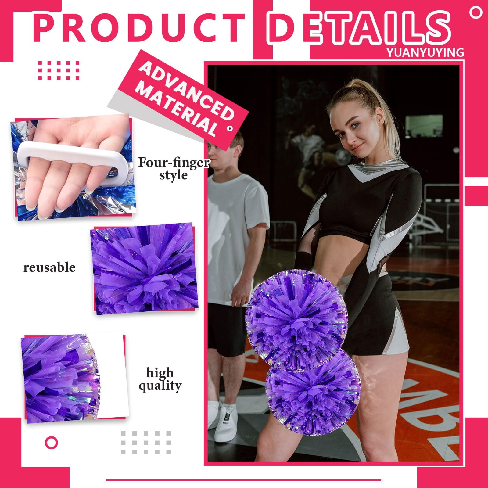 8 Pcs pom poms Cheer,pom poms Cheerleading with Four Finger Payment Cheer Pom Pomsfor Dance, Matches
