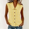 thumbnail image 3 of Women's Summer Gingham Sleeveless Button Down Shirt Office Collared Blouses with Pleated Front Casual Basic Trendy Dressy Business Tank Tops Beach Vacation Clothes, Yellow XL, 3 of 7