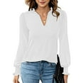 thumbnail image 1 of Blusa con volantes, manga abullonada, cuello en V, manga larga, color puro, tops de moda para mujer, 1 of 5