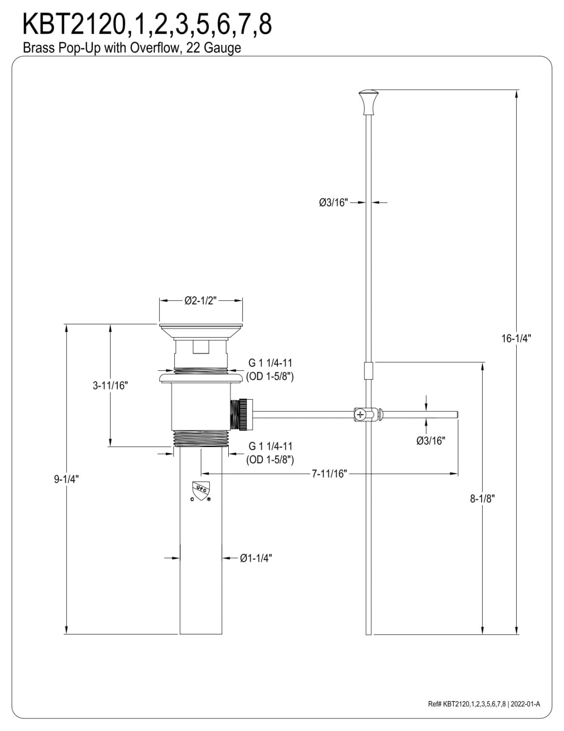 Kingston Brass KBT2127 Made To Match 1-1/4" Pop-Up Drain Assembly - Brass