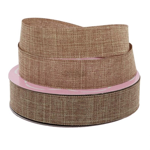 7/8" X 25 Yards Toffee Faux Linen Ribbon by Paper Mart