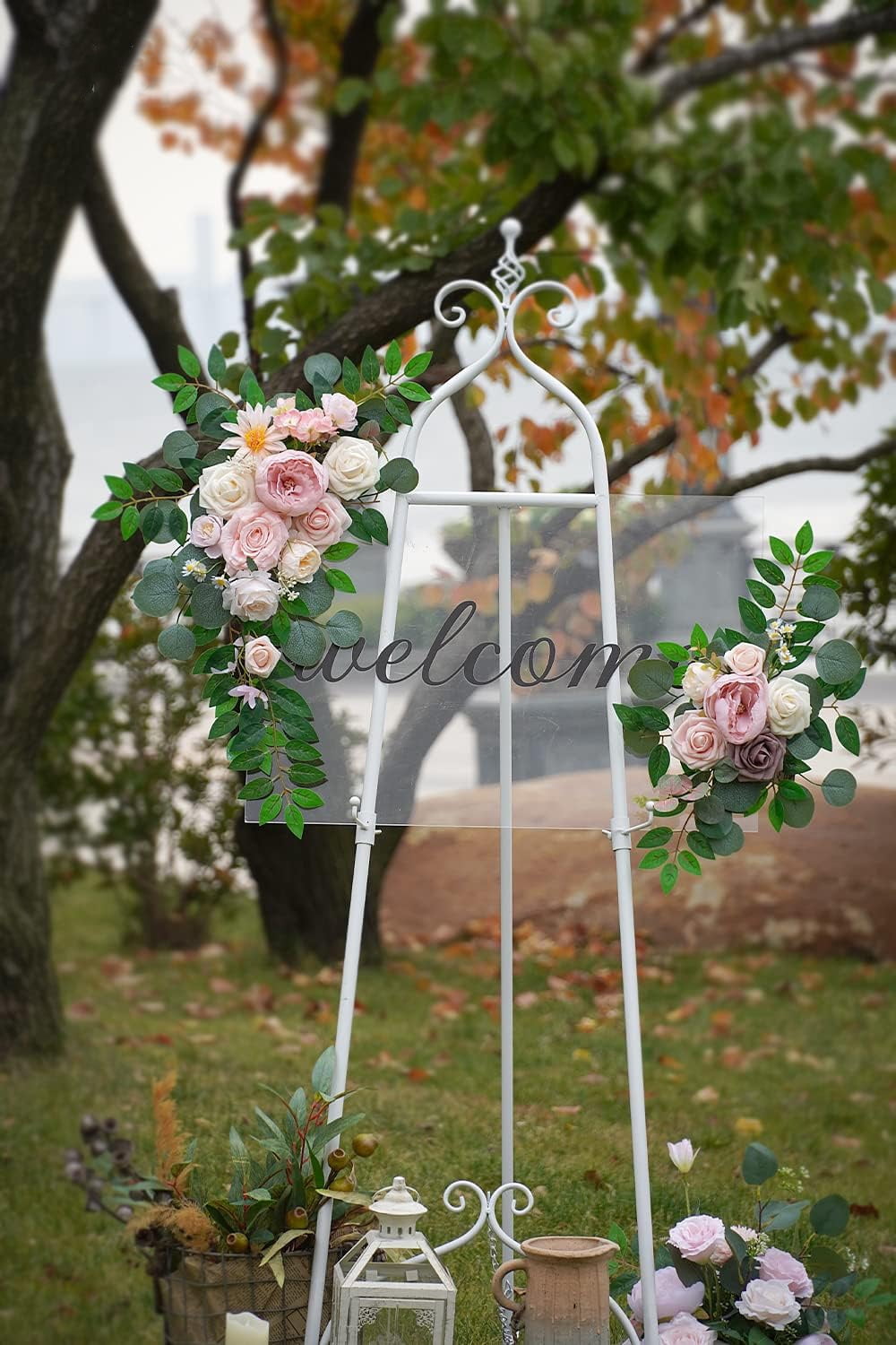NOGIS Faux Flower Swag Set of 2 for Wedding Welcome Signs Floral Decorations and Wedding Reception Ceremony Signs (Pink)