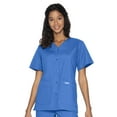 thumbnail image 1 of Landau Women's Essentials Snap Front Scrub Top, Classic Relaxed Fit, V-Neck, 4 Pockets, 1 of 1