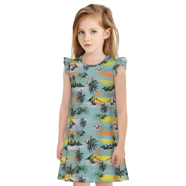 Vsdgher Style Hawaïen pour Filles Chemises de Nuit Manches Courtes à Volants Robe de Nuit Pyjama pour Fête Pyjama-TTG