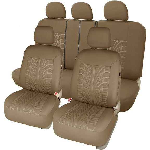 Leader Accessories 17pcs Universal Embossed Cloth Auto Suv Car Seat Cover Set,Beige