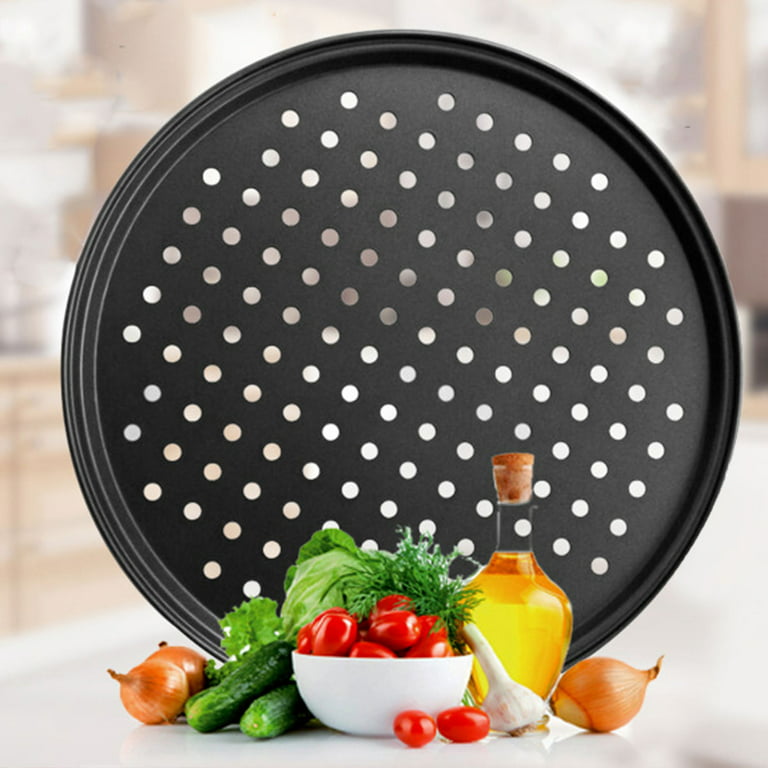 Nonstick Carbon Steel Pizza Crisper Trays Baking Pan with Holes Round Deep  Dish Plate Bakewave Mould Oven Home Kitchen Tools