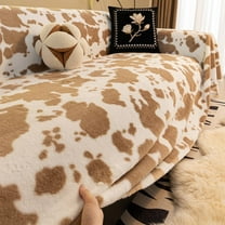 West Ivory 5-Seater Ultra-Thick Winter Soft Plush Couch Cover – Washable Furniture Protector for Dogs, Pets, Anti-Slip, Anti-Dust Sofa Cushion Cover, Khaki and White, 165.35 x 66.93 Inches