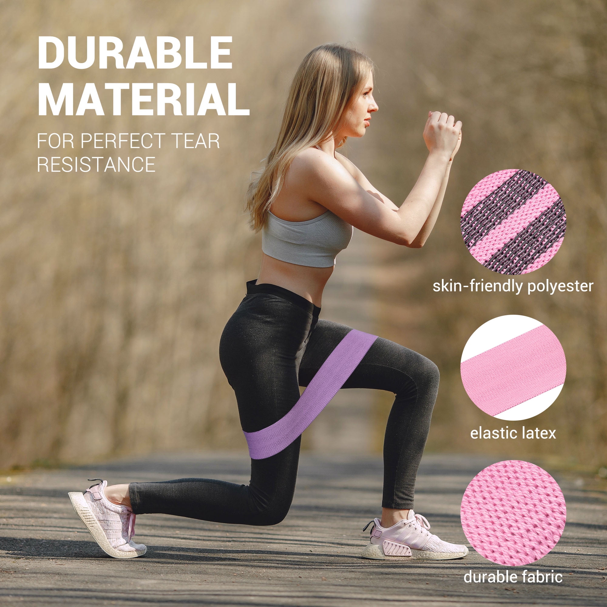 Yescom 3 Pack Resistance Loop Bands Set Workout Fitness Fabric Bands Gym Home Yoga