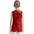 thumbnail image 3 of dPois Combinaison Sans Manches à Sequins Patchwork pour Filles Patinage Artistique Body Shorts Rouge Unitard 16, 3 of 4