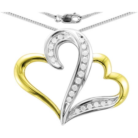 Heart 2 Heart 1/5 Carat T.W. Diamond Sterling Silver Yellow Gold Plated White Diamond Pendant with Chain