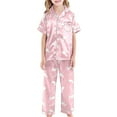 thumbnail image 4 of CAIXIA Kids Pajamas 3 Piece Summer Silk Pj Set Short Sleeve with Shorts & Long Pants Sleepwear Loungewear for Kids Pjs Clothes,26-Light Pink, 4 of 6