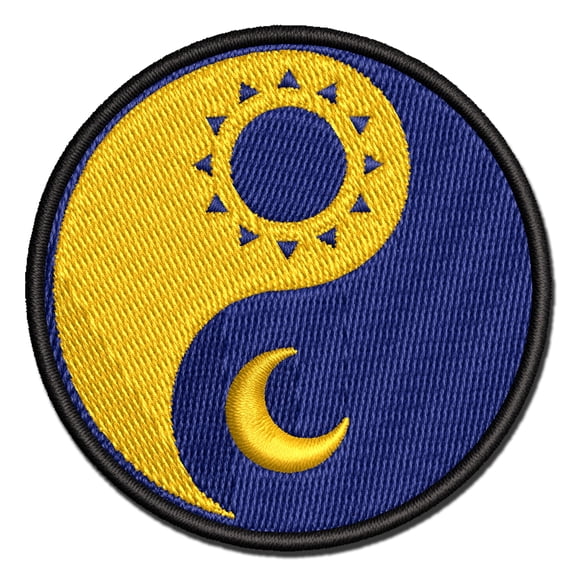 Sun Moon Yin Yang Night Day Applique Multi-Color Embroidered Iron-On Patch - 2.5 Inch Small