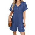 thumbnail image 6 of CaiJunJia Womens Short Sleeve Romper Casual Summer Cotton V Neck Button Down Short Jumpsuit, 6 of 8