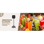 Immersion Blender, 1100W Electric Mixer Handheld, 5-in-1 Stick Blender with Chopper, Blender for Kitchen with 600ml Beaker