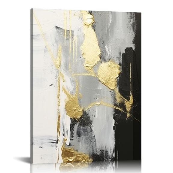 Acheng Canvas Wall Art Black and Gold Abstract Wall -Art Decor-Black and White Canvas Wall Decor with Gold Foil for Living Room, Bedroom, Office, Framed, Ready to Hang 12x16 in