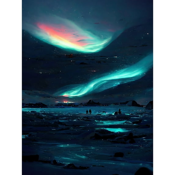 Northern Lights Aurora Borealis Iceland Painting Sky Skies Large Wall Art Poster Print Thick Paper 18X24 Inch