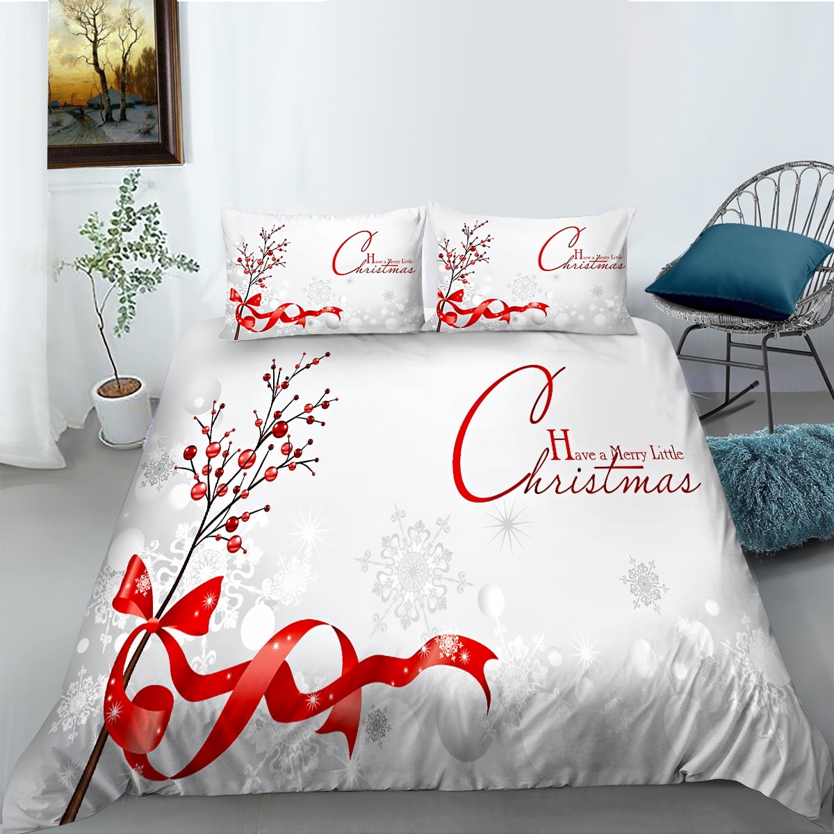 Merry Christmas Themed Duvet Cover Deluxe Microfibre Bedding Set for