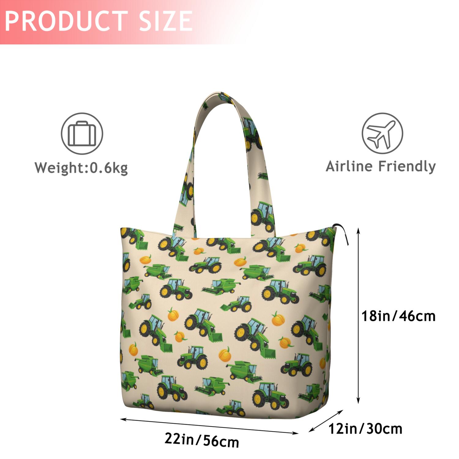 Cartoon Tractors Pumpkins Beige Pattern Travel Tote Bags for Women Carry On,Large Weekender Bags for Women Travel,Multi Functional Duffle Bag for Work,Shopping,Sports