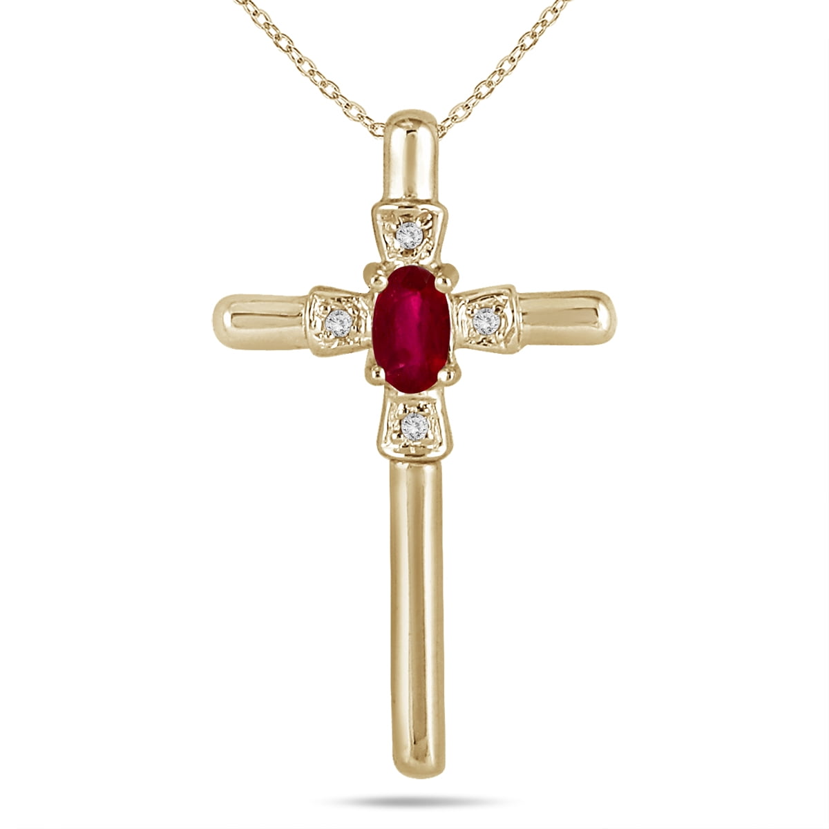 Ruby And Diamond Cross Pendant 10k Yellow Gold