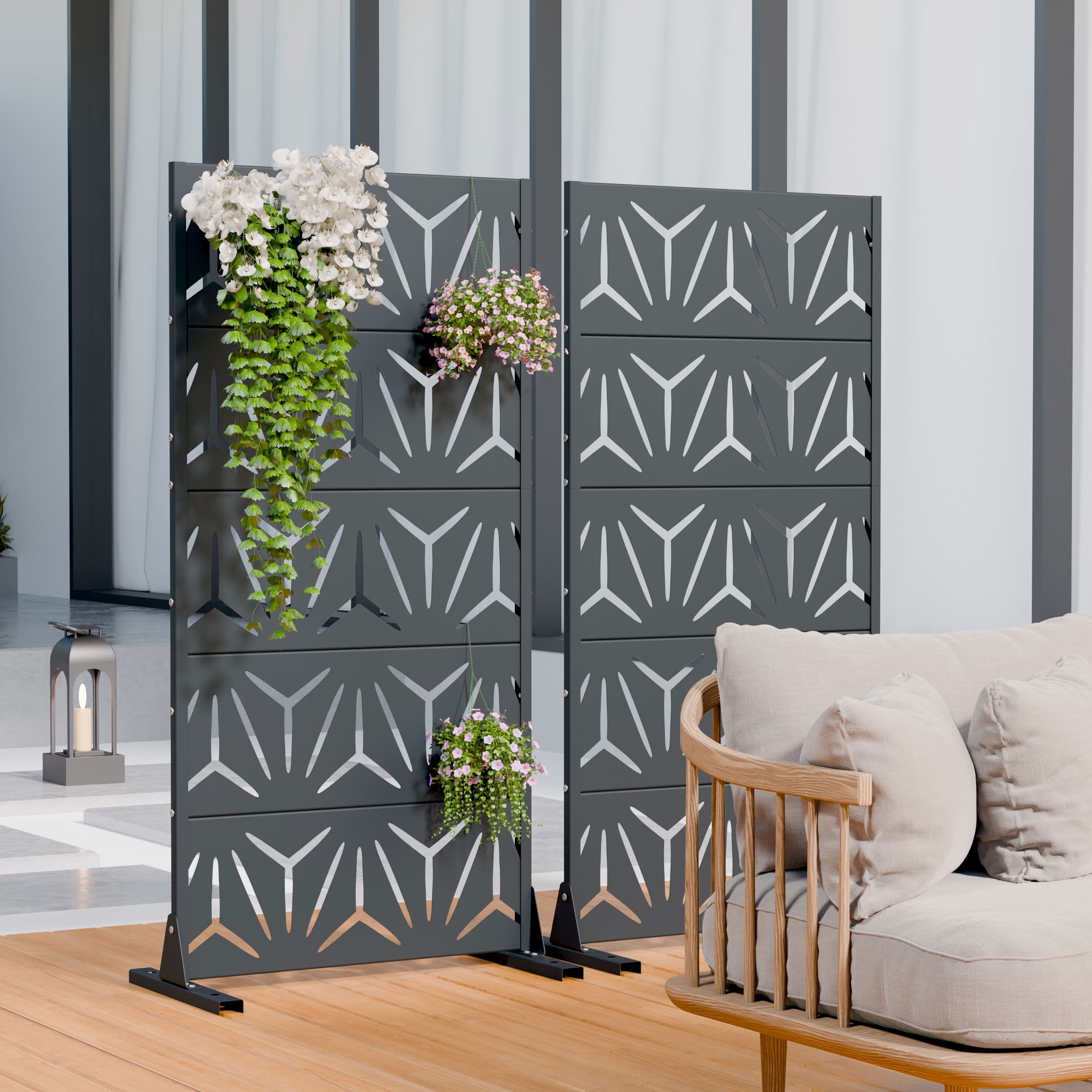 MAYEERTY 5 Panels Metal Outdoor Garden Privacy Screen Panel Patio Backyard Decorative Privacy Fence Divider, 59×29.5×15.7in