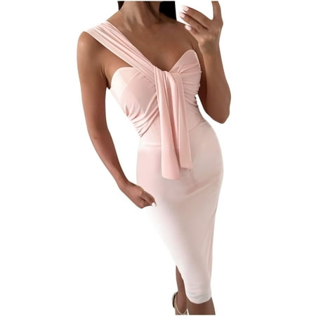 

Dresses for Women Valentines Dress for Women Women s Summer Sexy Solid Slimming One Shoulder Sleeveless Bandage Hip Wrap Dresses on Clearance Summer Dresses Homecoming Dresses Purple 2XL