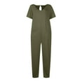 thumbnail image 4 of Diufon Womens Casual Rompers Solid Color Capris Playsuits V Neck Short Sleeve Bodysuits with Pockets, 4 of 5