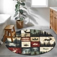 thumbnail image 4 of Vintage Forest Round Area&nbsp;Rug 4ft Deer Maple Leaf Lake Distressed Patchwork Non-Slip&nbsp;Washable Circle Rugs Soft Felt Indoor Floor Mat for Bedroom Kitchen Living Room Bathroom, 4 of 9