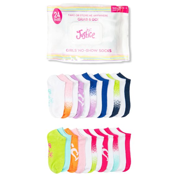 Justice, Girl's Bundle Brick No-Show Socks, 24-Pack, Sizes M-L