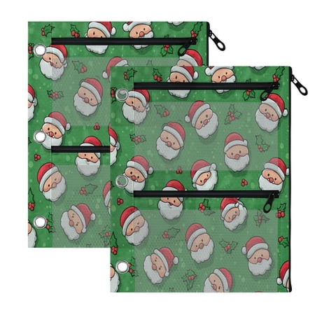 2 Pack 3-Ring Binder Pencil Pouch with Clear PVC Windows Green Pattern Of Cartoon Faces Large Capacity Stationery Bag for Classroom Office Supplies