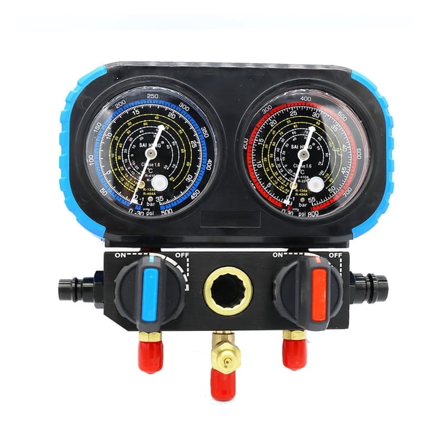 3-Way AC Diagnostic Manifold Gauge Set With Case For Charging Fits R410A R134A R22 R404A Refrigerants 5FT Hoses