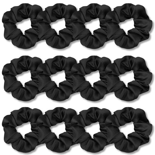 IVARYSS Coleteros para el cabello para dormir Satén premium suave que la seda para mujeres Cabello rizado Lindas bandas Corbatas para niñas Delgadas | Peinado para cabello grueso, paquete de 12, negro