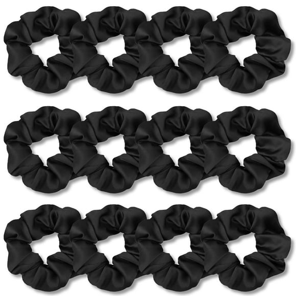 IVARYSS Coleteros para el cabello para dormir Satén premium suave que la seda para mujeres Cabello rizado Lindas bandas Corbatas para niñas Delgadas | Peinado para cabello grueso, paquete de 12, negro
