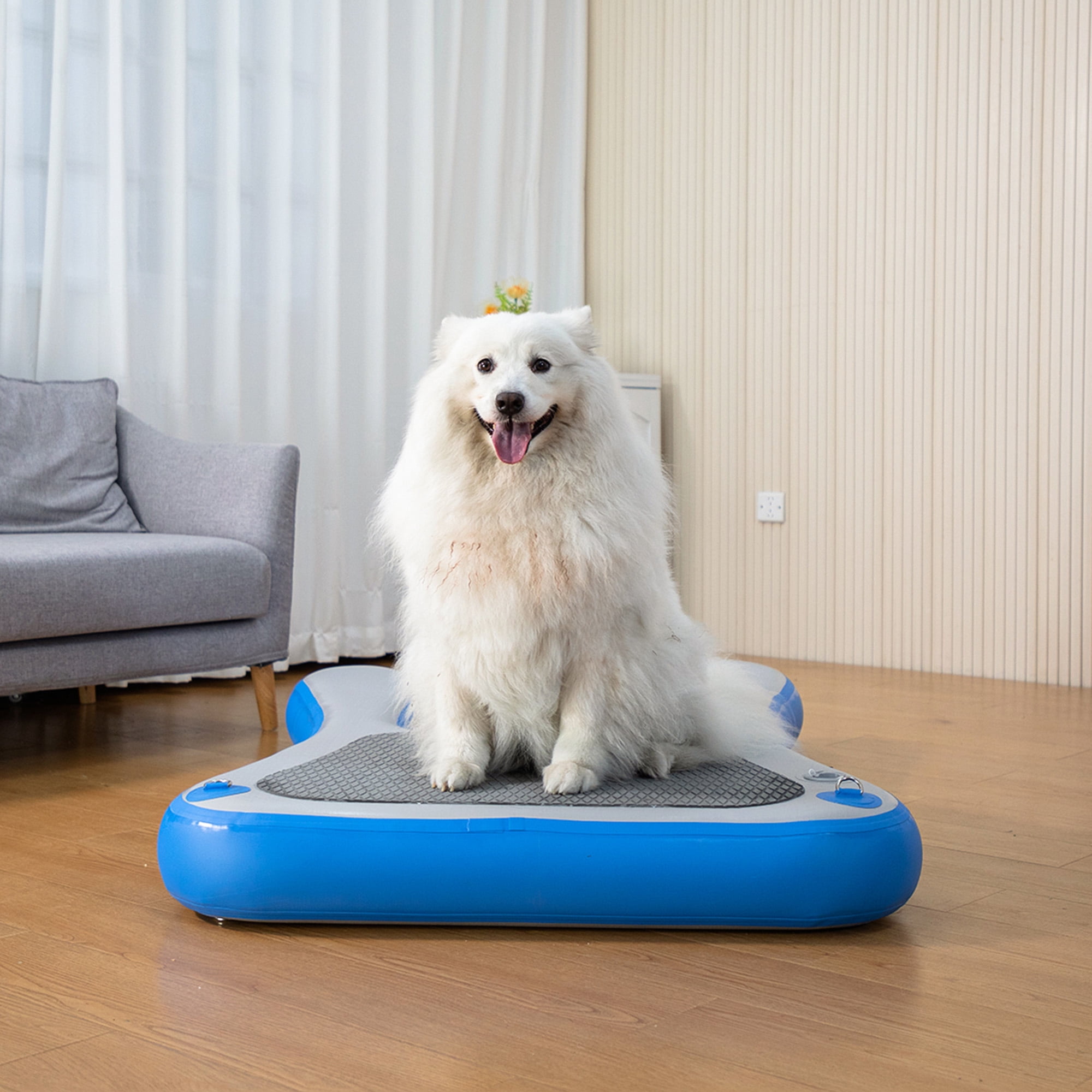 Pefilos 60" Inflatable Dock Platform Safe and Easy Water Access for Dogs Up to 230 lbs, Floating Dog Water Ramp Ladder Non-Slip EVA Foam, Blue