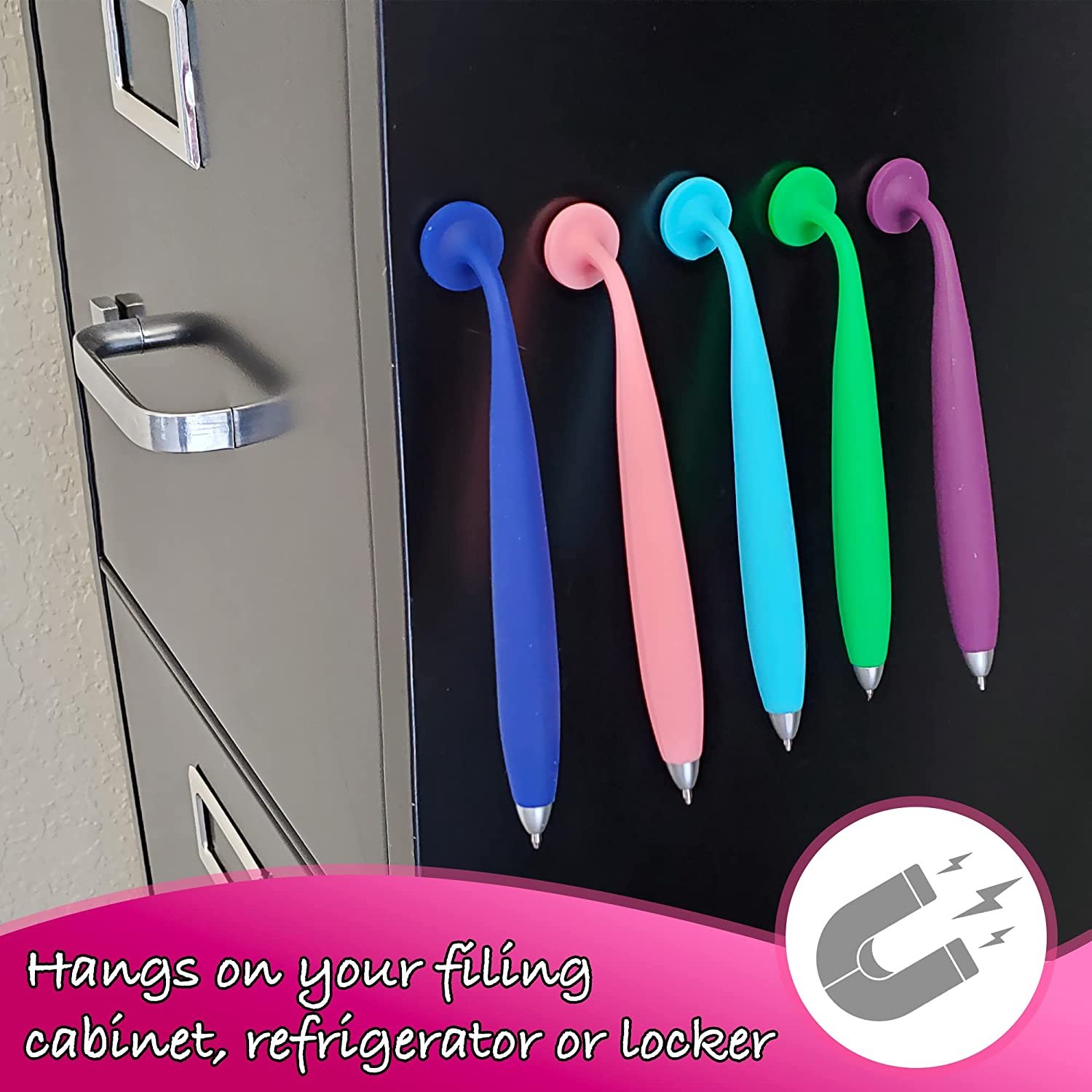 Wellspring Wiggle Pen - Magnetic Pens For Fridge And Other Magnetic Surfaces, For Making Quick Notes Or Lists, Use With A Grocery List Magnet Pad For Fridge 3 Pack - Amethyst, Jade, Navy
