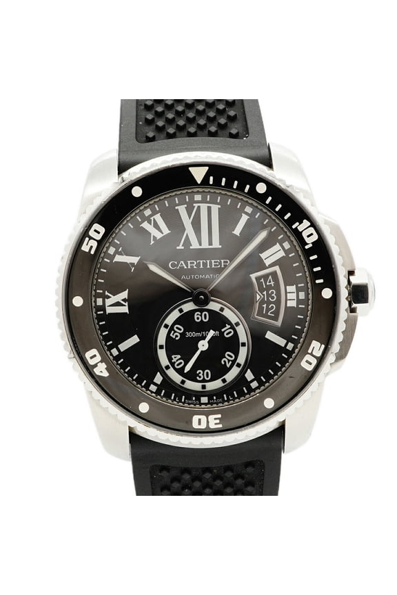 Pre-Owned Cartier Calibre Diver 300M W7100056 Black Dial Men's Watch