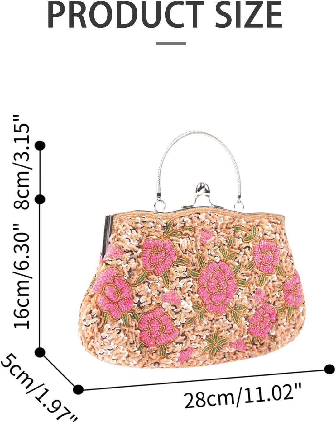 Women's Floral Beaded Embroidered Clutch Purse with Sequins and Detachable Chain - Elegant Evening Bag for Wedding Party