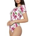 thumbnail image 2 of Naloa Lilies Flowers Women's Short-Sleeved Onesie, One-Piece Swimsuit for Parties, dates, clubs - Small, 2 of 9