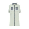 thumbnail image 4 of Women's Dress Summer Casual V Neck Short Sleeve Button Striped Tunic Dresses With Pockets Gray, 4 of 6