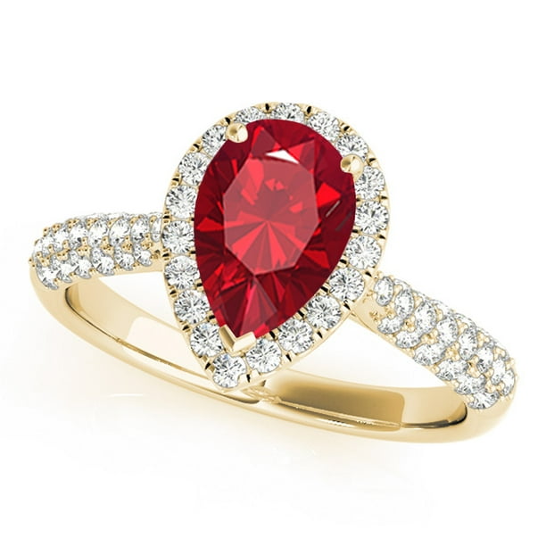 MauliJewels - 1 Ct Diamond & Pear Shaped Created Ruby Ring For Women ...