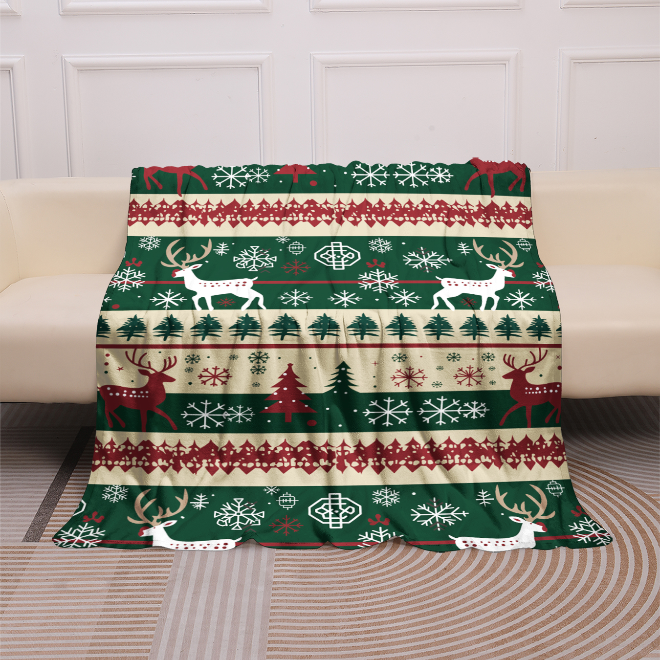 YELEE Blanket Thorw Unique Gifts for Christmas Elk Snowflake Pattern Xmas Soft Comfy Blanket Meaningful Present for Christmas Family Party (50x60)