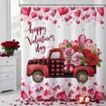 thumbnail image 2 of Valentine's Day Shower Curtain Pink Truck Bathroom Curtains with Hooks, Waterproof Fabric Romantic Rose Love Heart Bath Shower Curtains Set for Bathroom Bathtubs Valentines Decor 72x72 Inch, 2 of 9