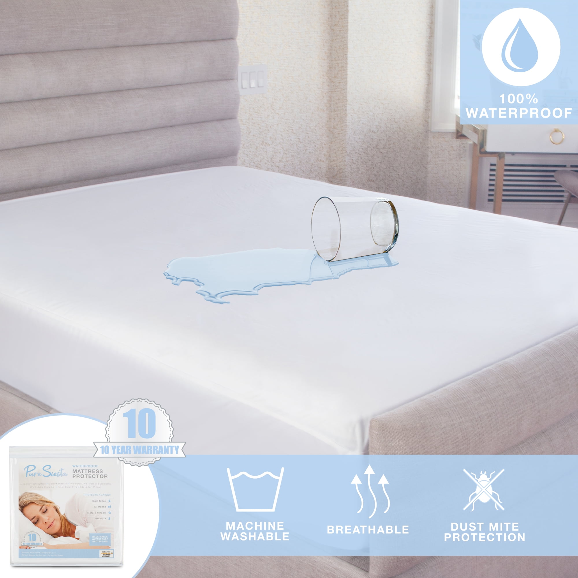 Anti Allergy 100% Waterproof Mattress Protector Cover Twin Full Queen King Size 