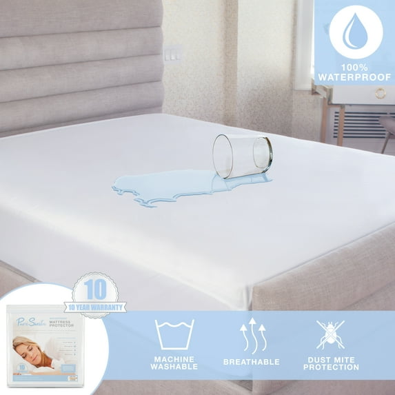 Pure Siesta 5-Sided 100% Waterproof Mattress Protector, Hypoallergenic, Dust Mite Proof Cover (Queen)