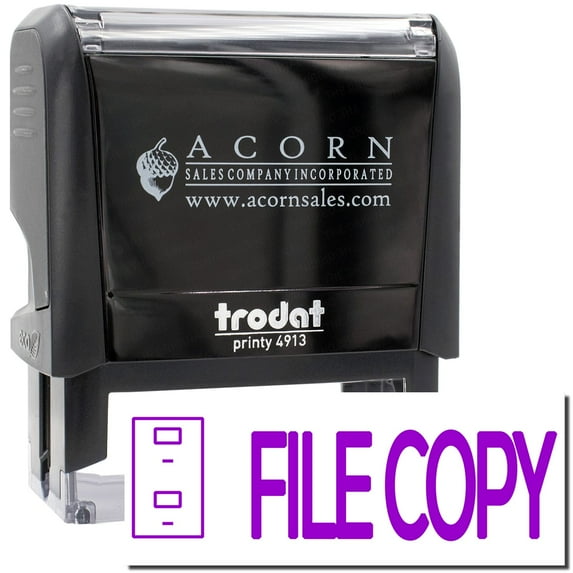Large Self-Inking File Copy with Drawer Stamp, Trodat Printy 4913, Press and Print Stamping, Impression Size 7/8" x 2-1/4", Up to 10,000 Impressions - Purple Ink