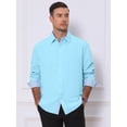 thumbnail image 4 of DARING DIVA Men's Plaid Collar Long Sleeve Button Down Business Dress Shirt Light Blue L, 4 of 7