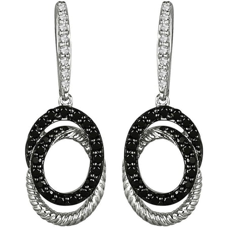 1/3 Carat T.W. White and Black Diamond Sterling Silver Swirl Earrings