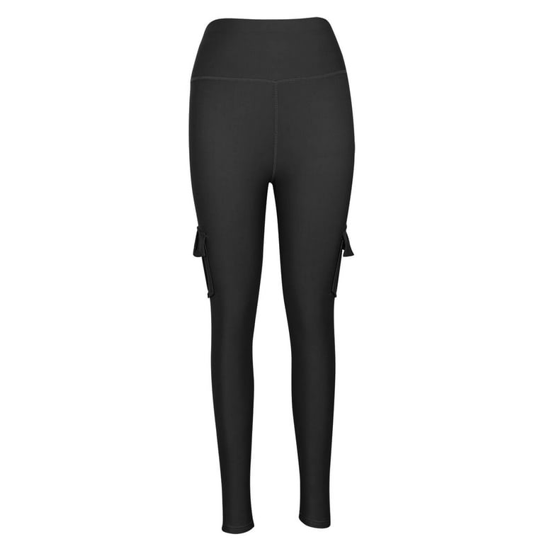 KJIUQ High Waist Yoga Leggings for Women with 4 Flap Pockets Butt Lifting  Workout Pants Running 4 Way Stretch Cargo Leggings(Black,S) 