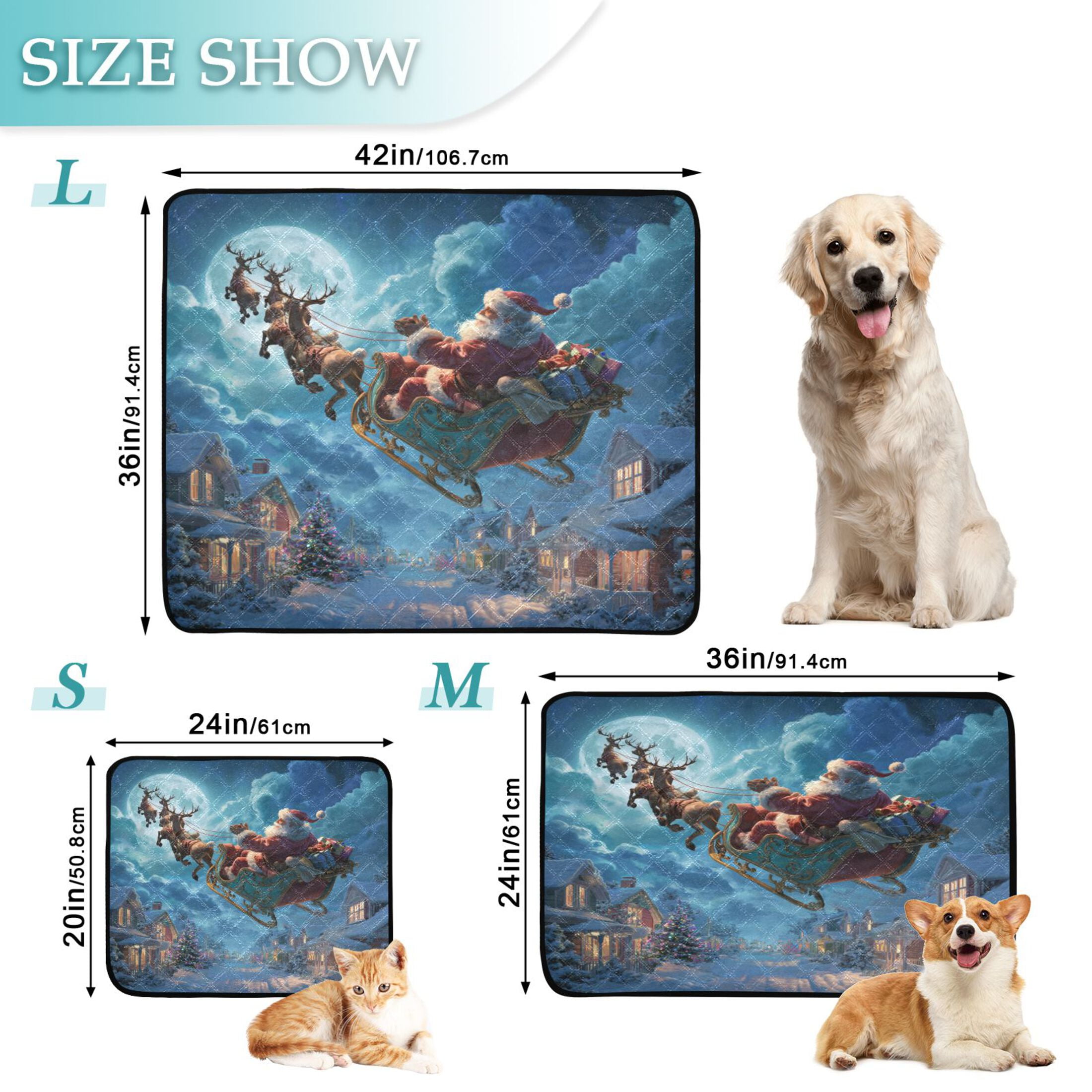 Qxltty Santa Sleigh Cat litter Pads Pet Set of 2 Diaper Mats Center Anti-leakage Layer Absorbent Soft and Comfortable